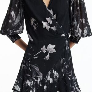 All Saints Black and White Floral Long Sleeve Dress